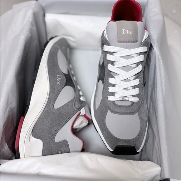 Dior Other - Dior Mile Sneaker
Gray Suede with Gray and Red Neoprene